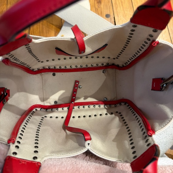 Valentino Garavani Atelier Bag Canvas Tote Red Leather Studded - Picture 9 of 10
